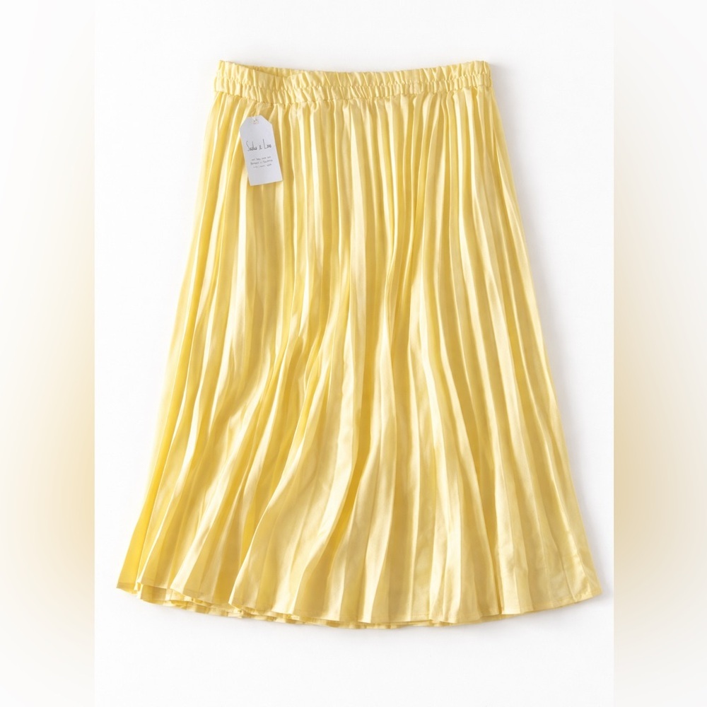 Sadie & Love NWT Yellow Pleated Midi Skirt Large Flowy A-Line